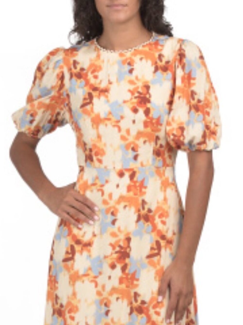 NWT Alexia Admor Floral Abstract Open Back Balloon Sleeves Maxi Dress. Size 4